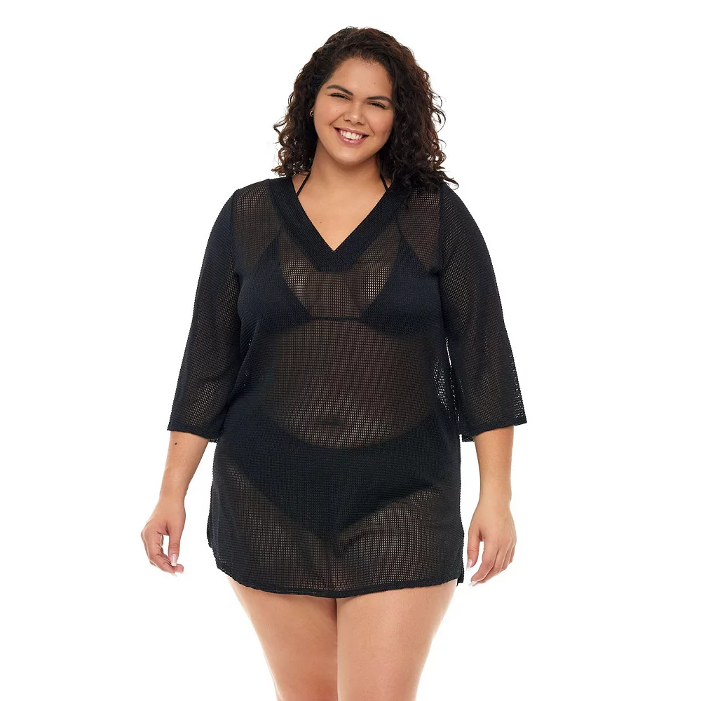 Plus Size Jordan Taylor Bell-Sleeve Sheer Swim Cover-Up Tunic - Image 2
