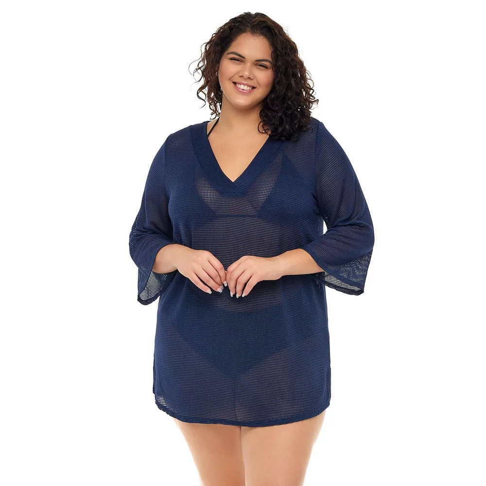 Plus Size Jordan Taylor Bell-Sleeve Sheer Swim Cover-Up Tunic - Image 4