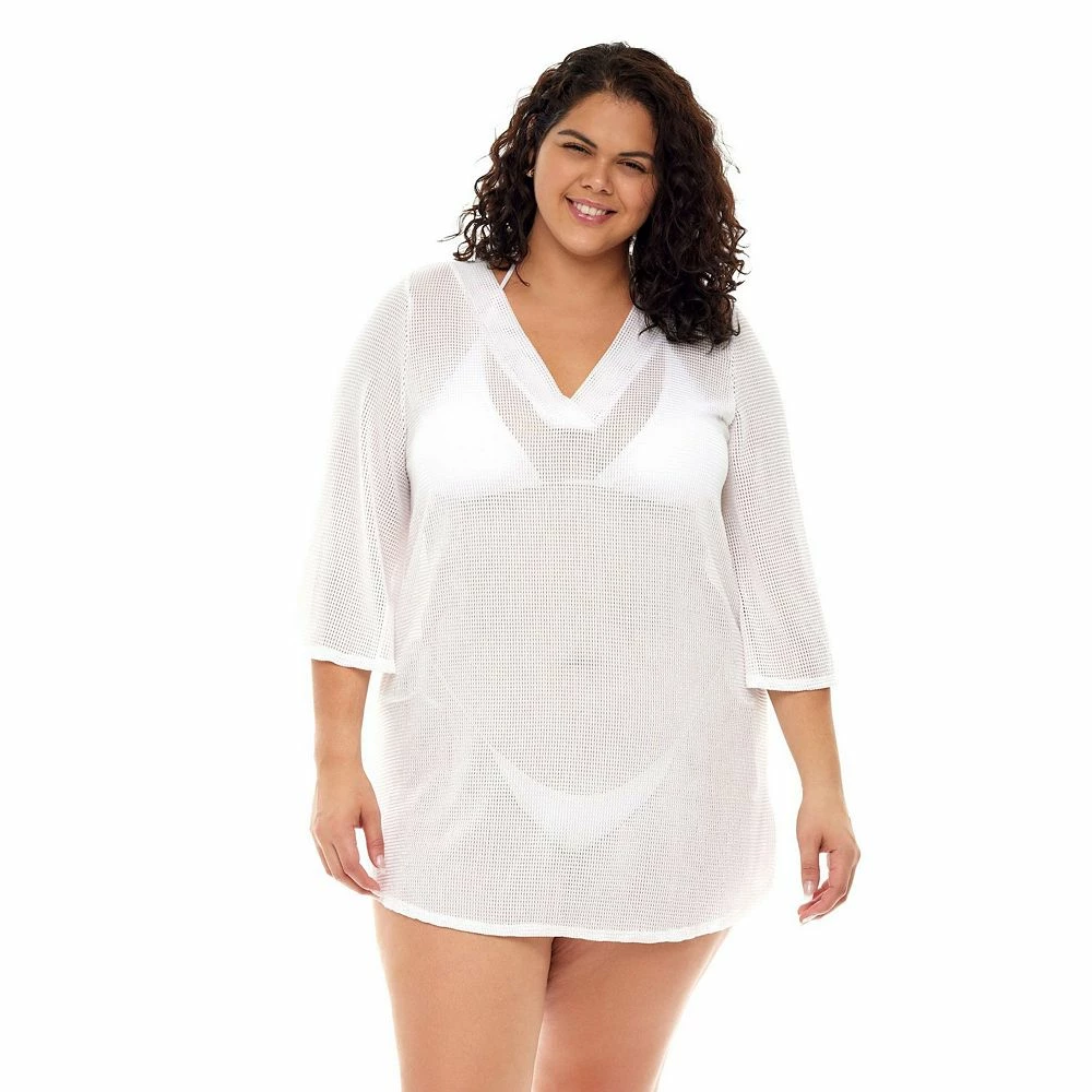 Plus Size Jordan Taylor Bell-Sleeve Sheer Swim Cover-Up Tunic - Image 3